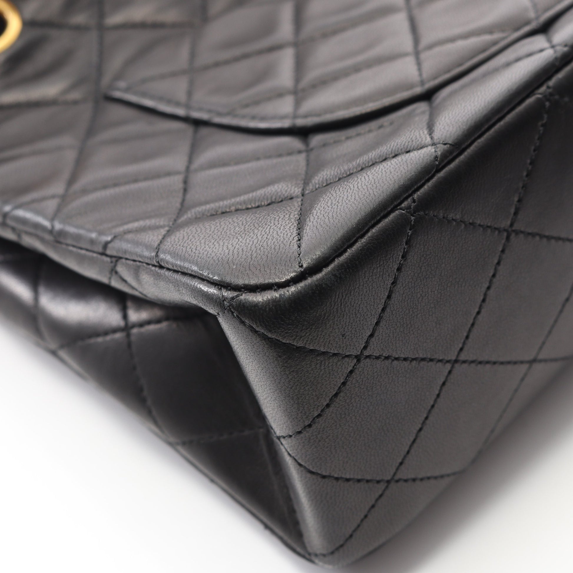 マトラッセ Wフラップ Wチェーンショルダーバッグ ラムスキン ブラック ゴールド金具 ヴィンテージ シャネル バッグ CHANEL
