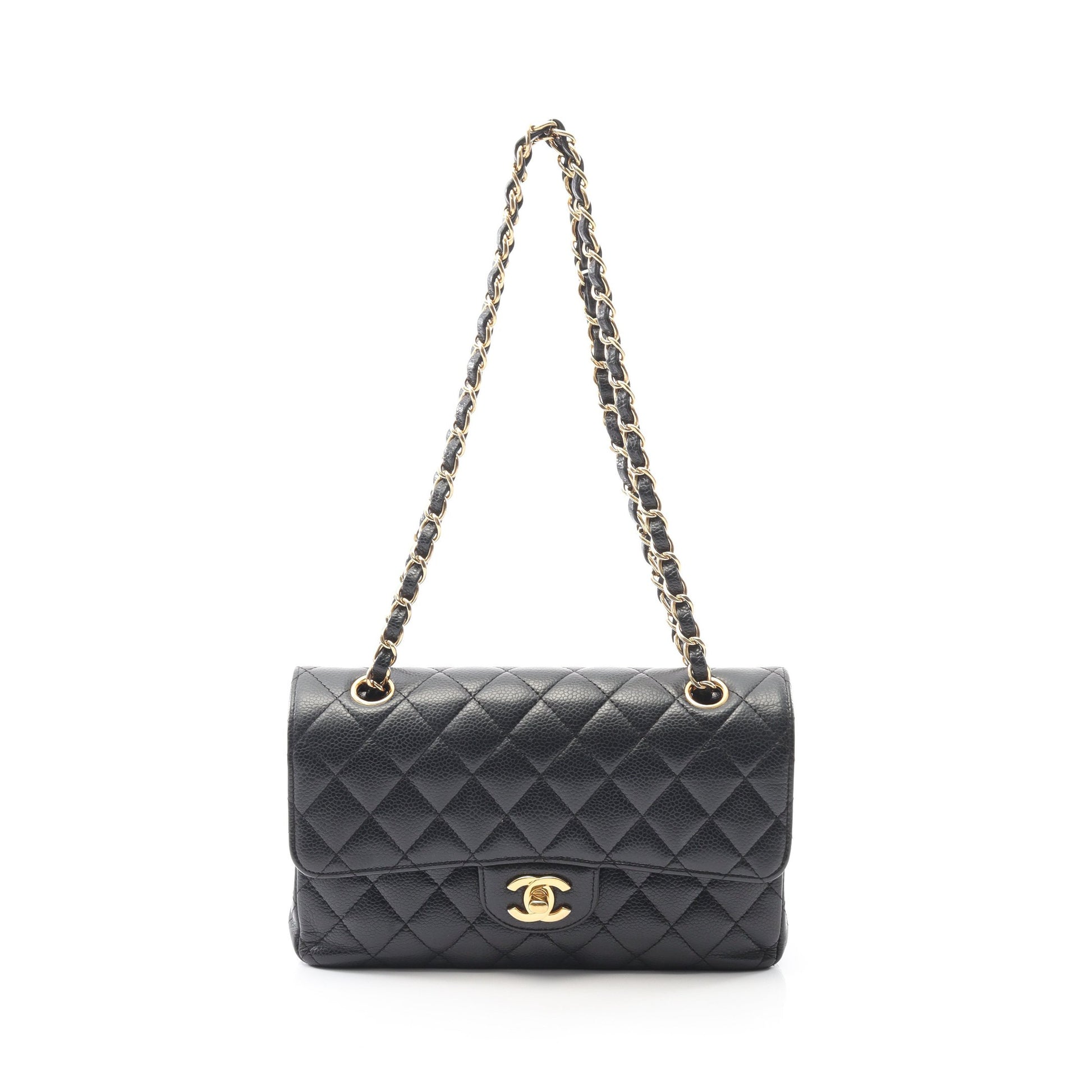 マトラッセ Wフラップ Wチェーンショルダーバッグ キャビアスキン ブラック ゴールド金具 シャネル バッグ CHANEL