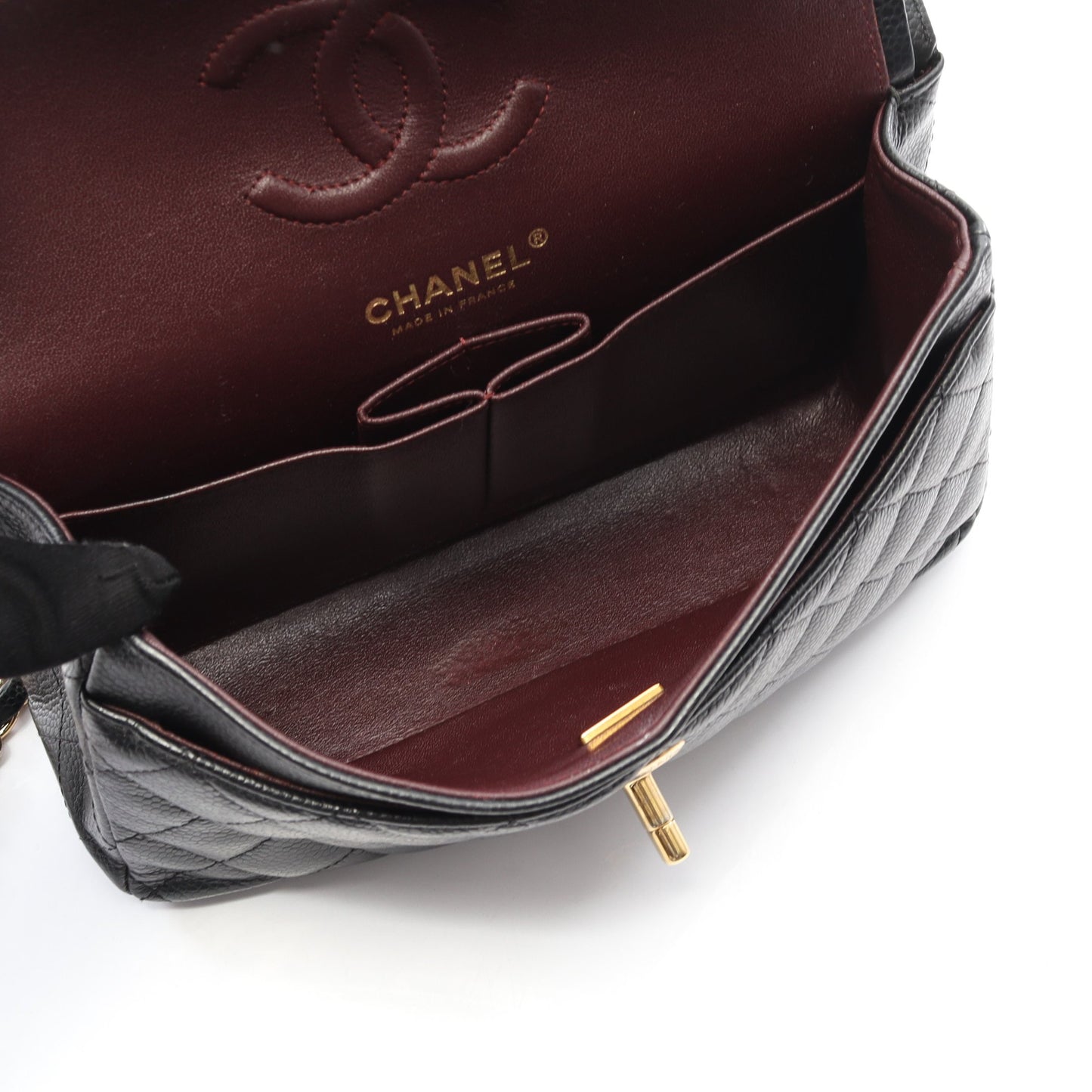 マトラッセ Wフラップ Wチェーンショルダーバッグ キャビアスキン ブラック ゴールド金具 シャネル バッグ CHANEL