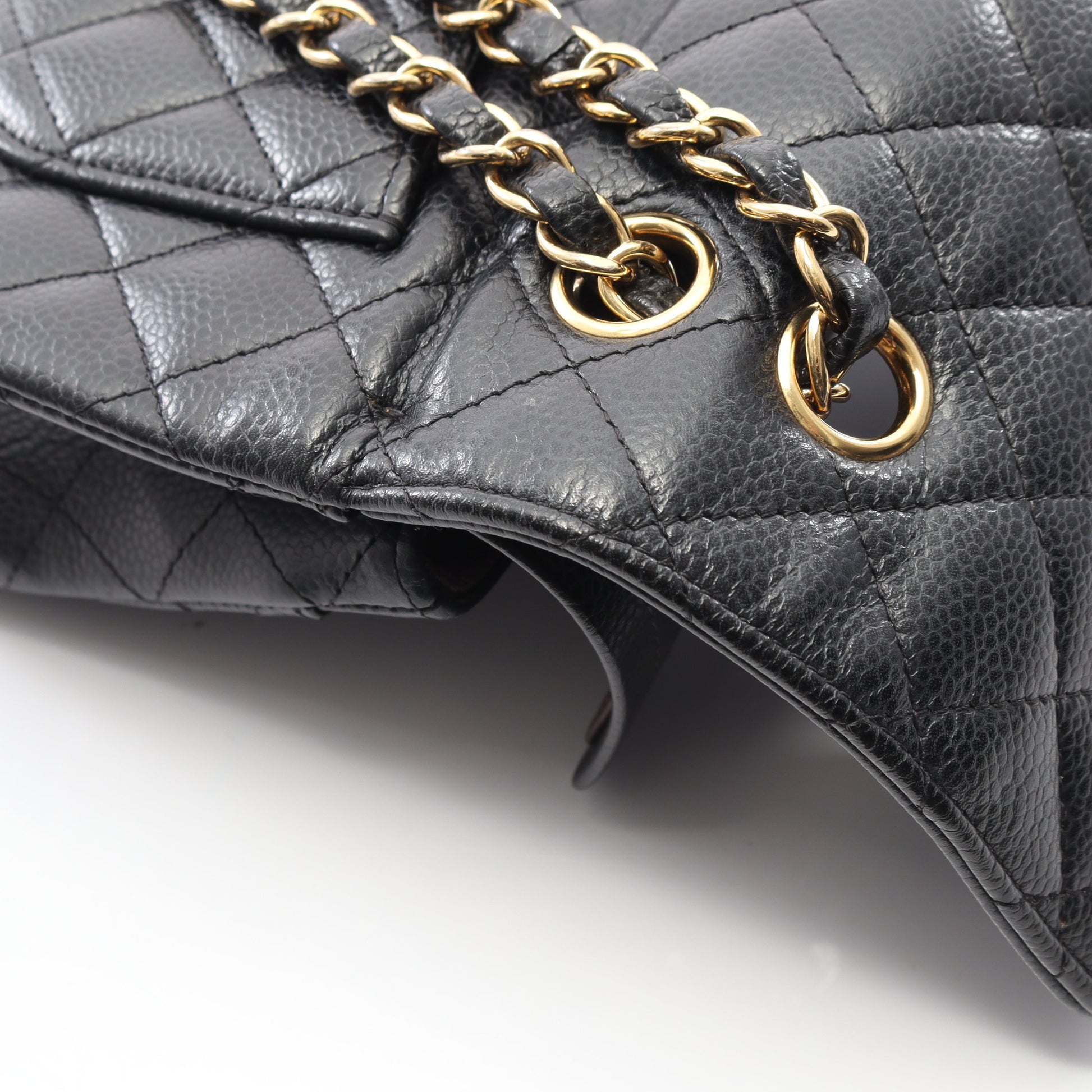 マトラッセ Wフラップ Wチェーンショルダーバッグ キャビアスキン ブラック ゴールド金具 シャネル バッグ CHANEL