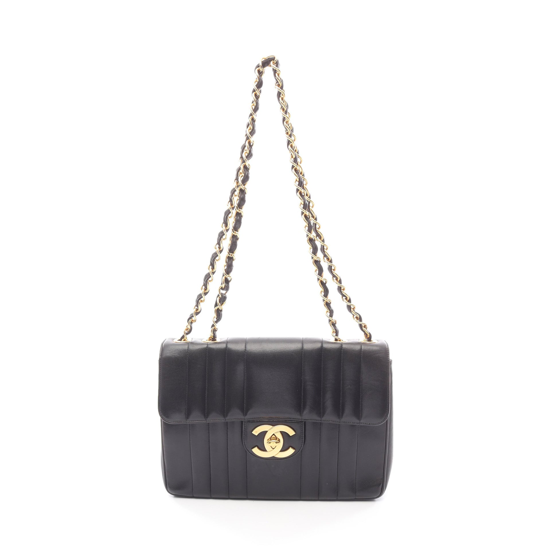 マドモアゼル デカマトラッセ Wチェーンショルダーバッグ ラムスキン ブラック ゴールド金具 シャネル バッグ CHANEL