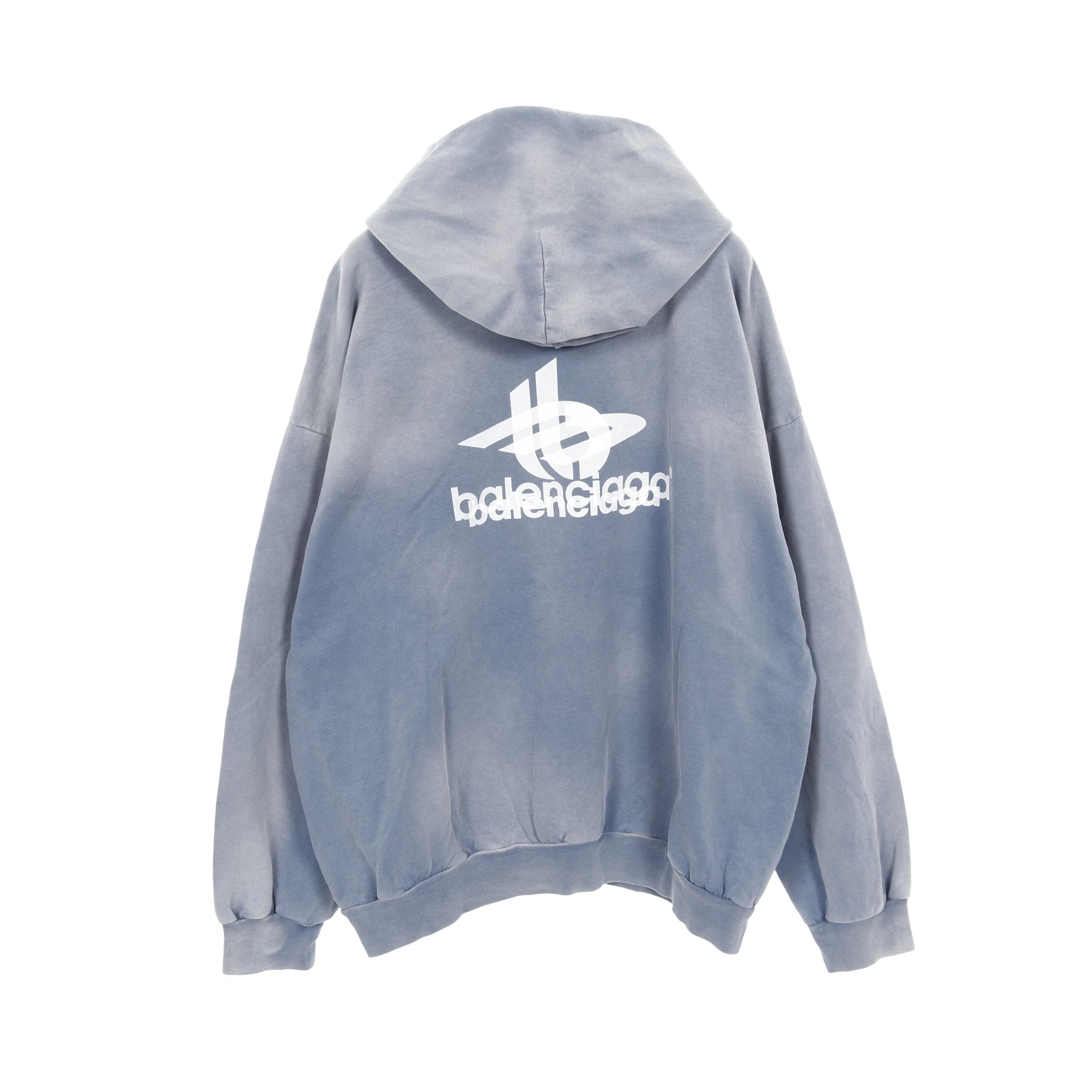 BALENCIAGA バックロゴプリントプルオーバーパーカー Lサイズ ブラック 556113 TAV37 バレンシアガ スウェット オーバーサイズ フーディー プルオーバーパーカー ロゴプリント バックロゴ コットン ブルーグレー