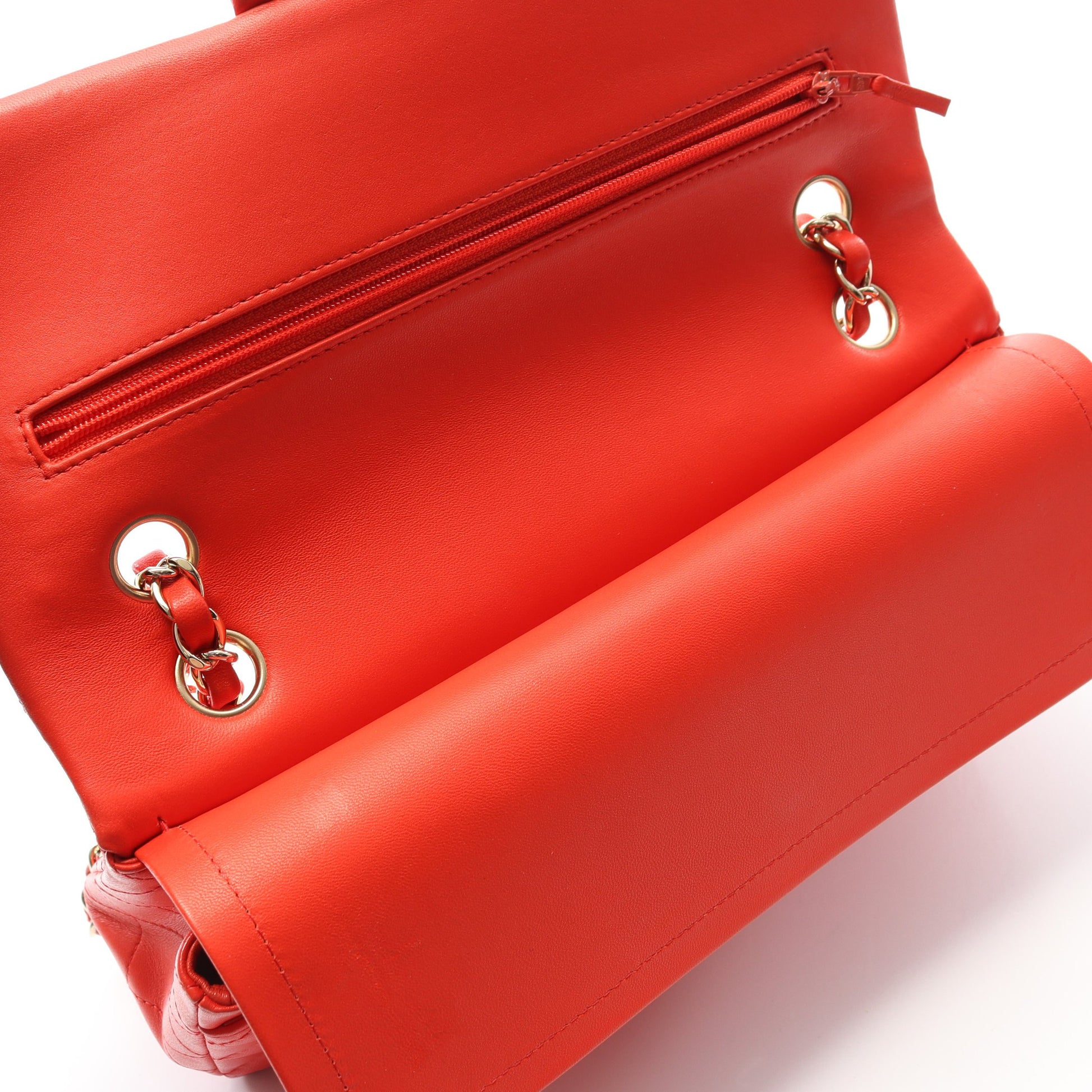 マトラッセ Wフラップ Wチェーンショルダーバッグ ラムスキン オレンジレッド ゴールド金具 シャネル バッグ CHANEL