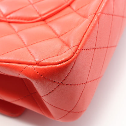 マトラッセ Wフラップ Wチェーンショルダーバッグ ラムスキン オレンジレッド ゴールド金具 シャネル バッグ CHANEL