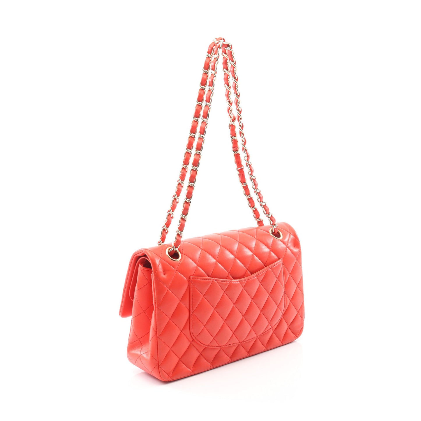 マトラッセ Wフラップ Wチェーンショルダーバッグ ラムスキン オレンジレッド ゴールド金具 シャネル バッグ CHANEL