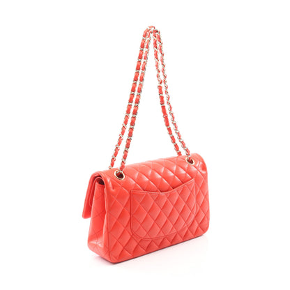 マトラッセ Wフラップ Wチェーンショルダーバッグ ラムスキン オレンジレッド ゴールド金具 シャネル バッグ CHANEL