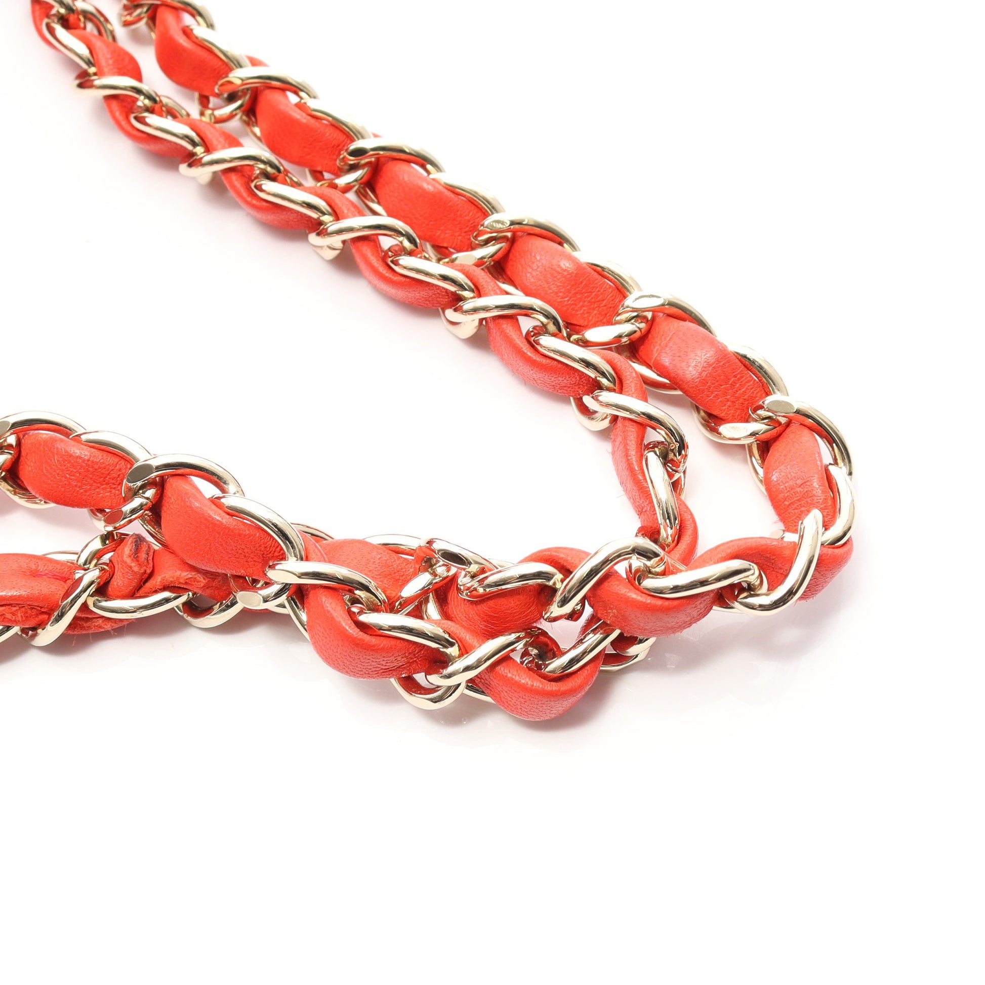 マトラッセ Wフラップ Wチェーンショルダーバッグ ラムスキン オレンジレッド ゴールド金具 シャネル バッグ CHANEL