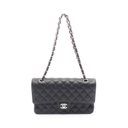 マトラッセ Wフラップ Wチェーンショルダーバッグ キャビアスキン ブラック シルバー金具 シャネル バッグ CHANEL