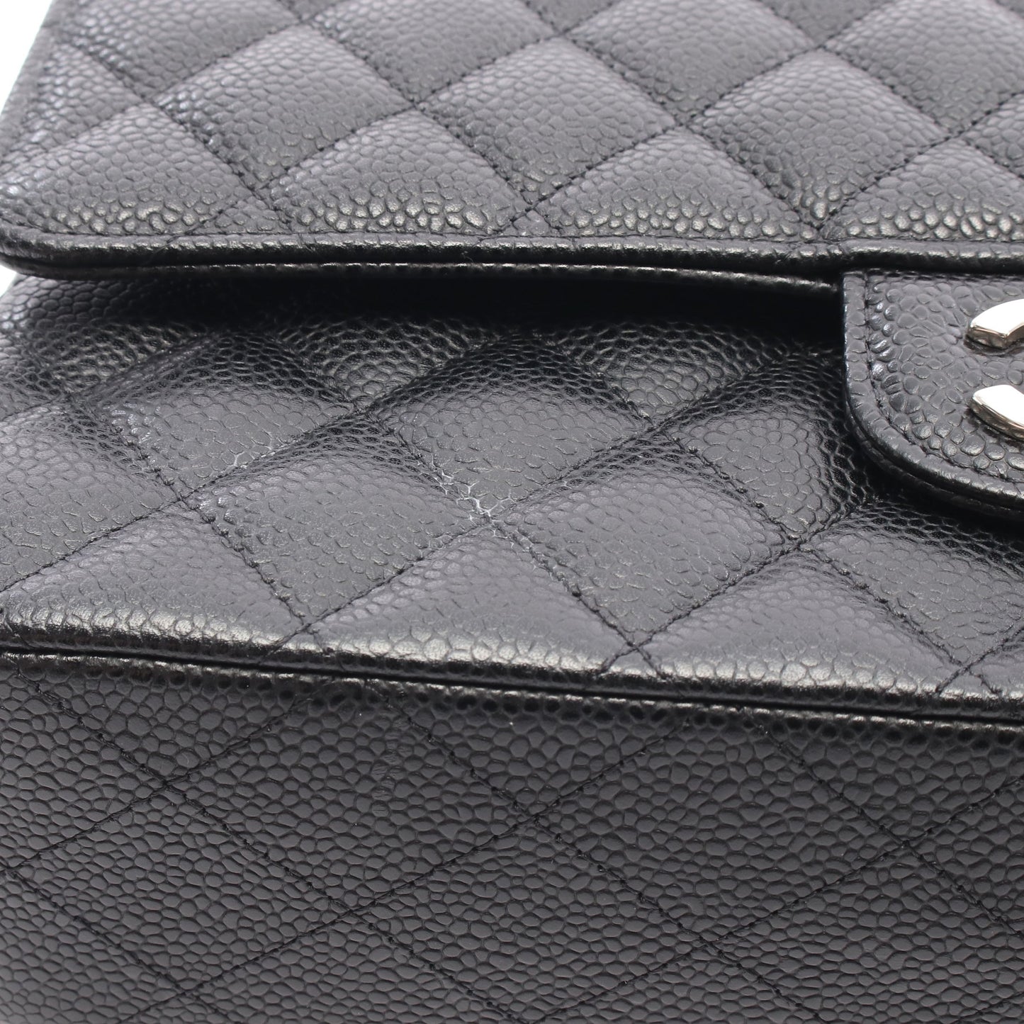マトラッセ Wフラップ Wチェーンショルダーバッグ キャビアスキン ブラック シルバー金具 シャネル バッグ CHANEL