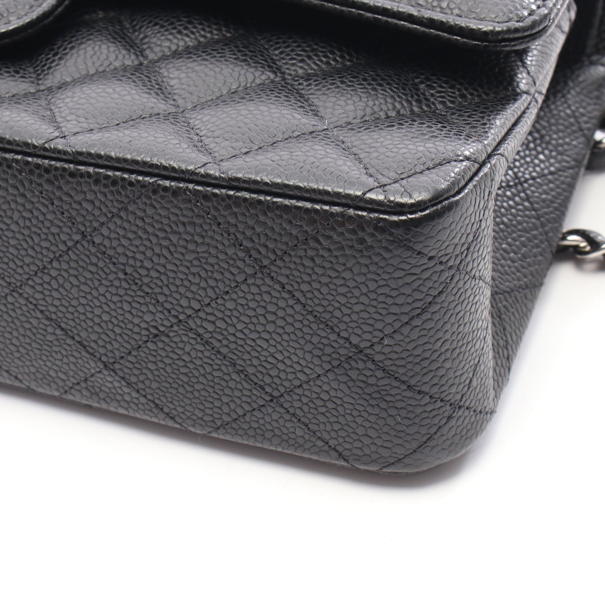 マトラッセ Wフラップ Wチェーンショルダーバッグ キャビアスキン ブラック シルバー金具 シャネル バッグ CHANEL