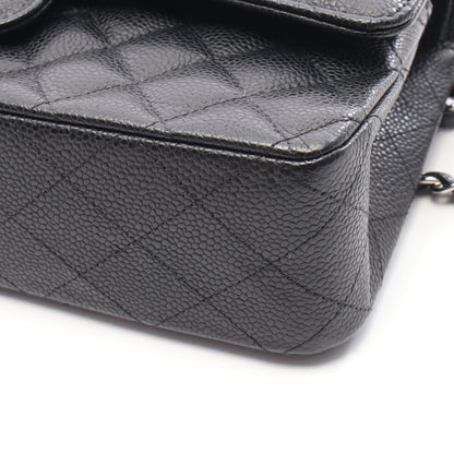 マトラッセ Wフラップ Wチェーンショルダーバッグ キャビアスキン ブラック シルバー金具 シャネル バッグ CHANEL