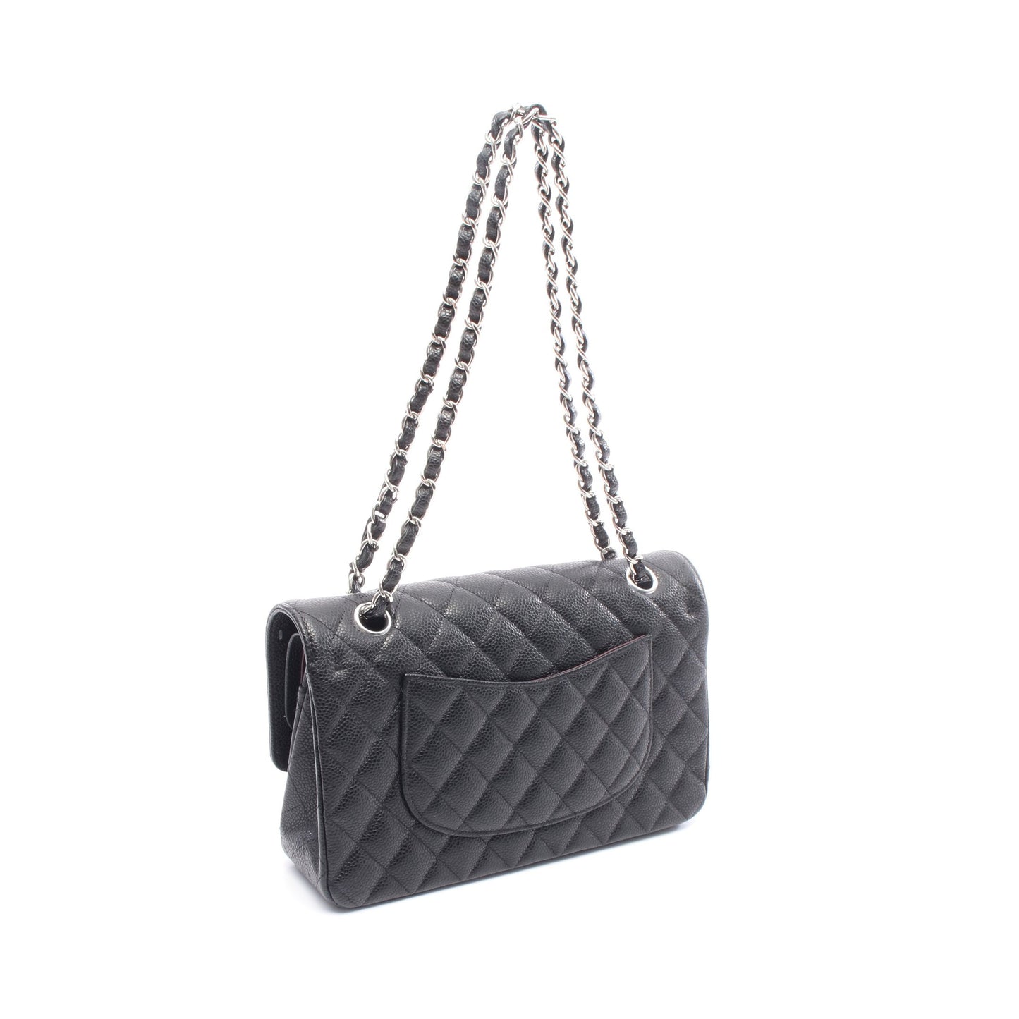 マトラッセ Wフラップ Wチェーンショルダーバッグ キャビアスキン ブラック シルバー金具 シャネル バッグ CHANEL
