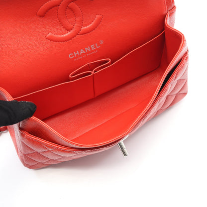 マトラッセ Wフラップ Wチェーンショルダーバッグ キャビアスキン レッド シルバー金具 シャネル バッグ CHANEL