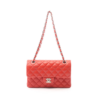 マトラッセ Wフラップ Wチェーンショルダーバッグ キャビアスキン レッド シルバー金具 シャネル バッグ CHANEL