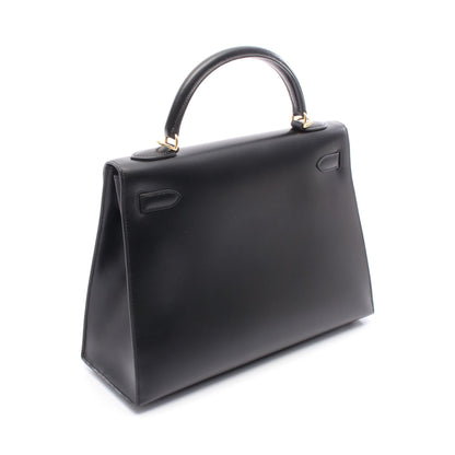 ケリー32 ハンドバッグ ボックスカーフ ブラック ゴールド金具 外縫い 2WAY □G刻印 エルメス バッグ HERMES