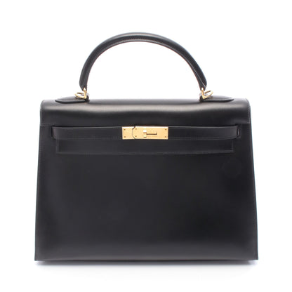 ケリー32 ハンドバッグ ボックスカーフ ブラック ゴールド金具 外縫い 2WAY □G刻印 エルメス バッグ HERMES