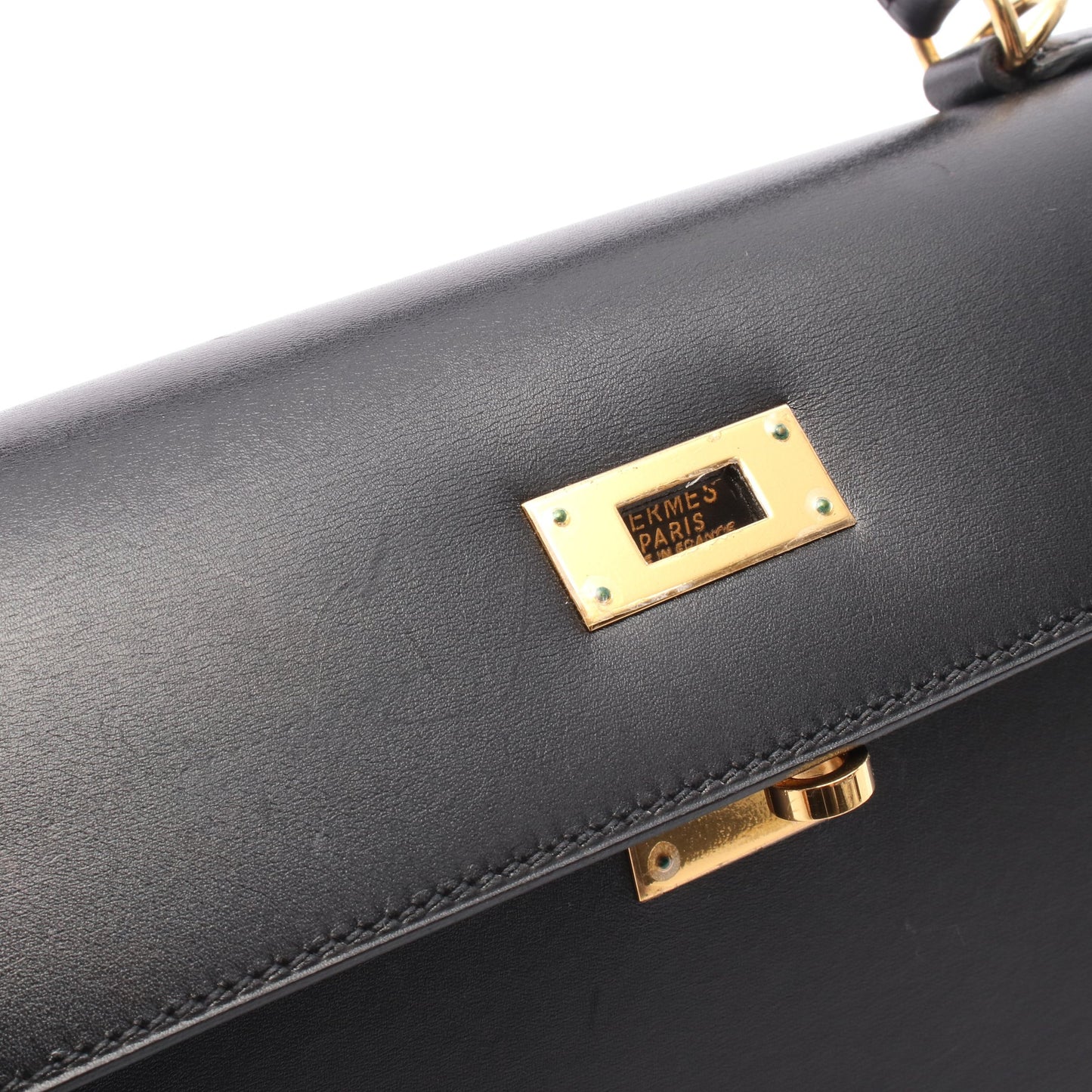 ケリー32 ハンドバッグ ボックスカーフ ブラック ゴールド金具 外縫い 2WAY □G刻印 エルメス バッグ HERMES