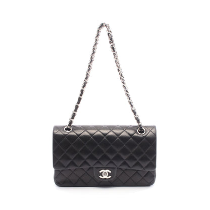 マトラッセ Wフラップ Wチェーンショルダーバッグ ラムスキン ブラック シルバー金具 シャネル バッグ CHANEL