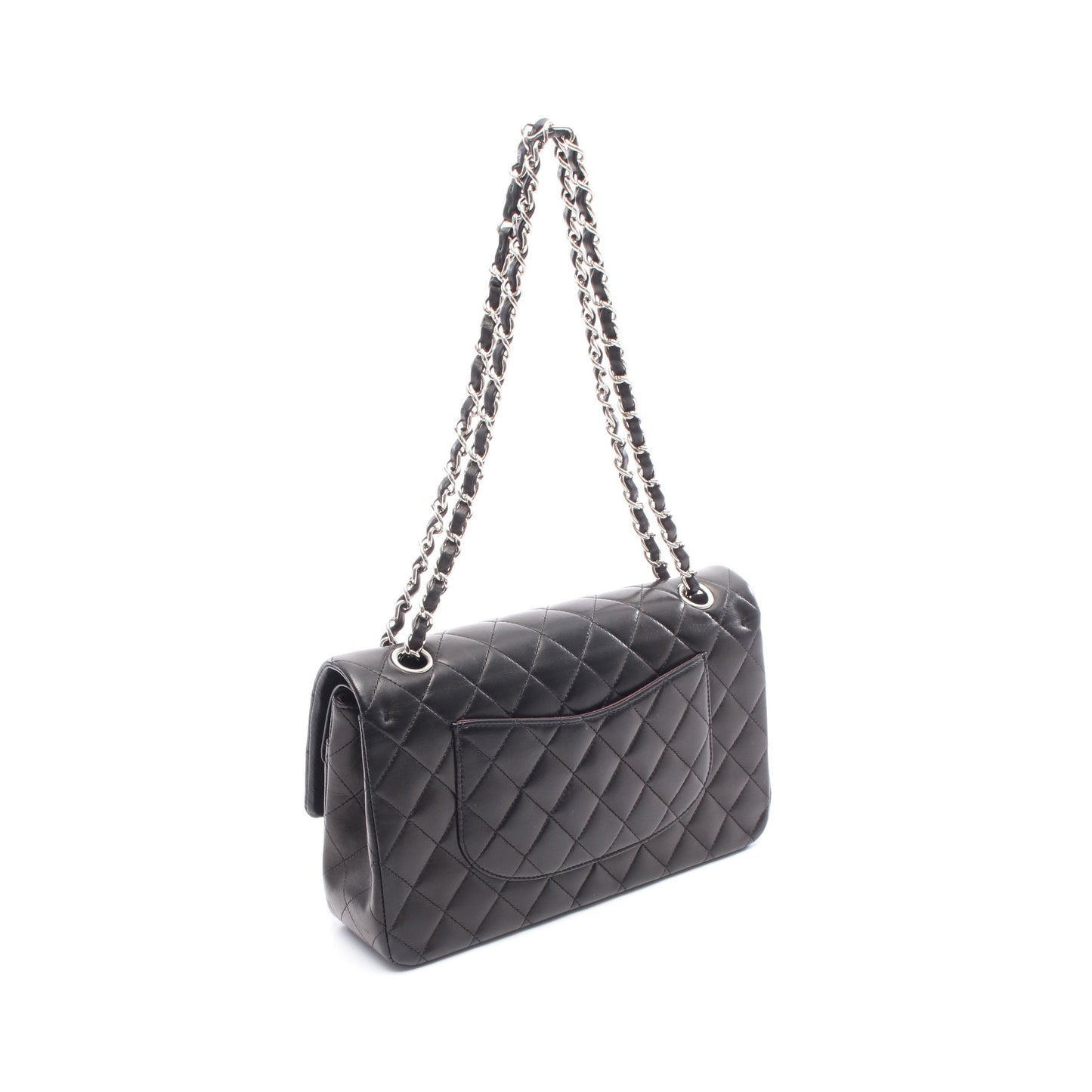 マトラッセ Wフラップ Wチェーンショルダーバッグ ラムスキン ブラック シルバー金具 シャネル バッグ CHANEL