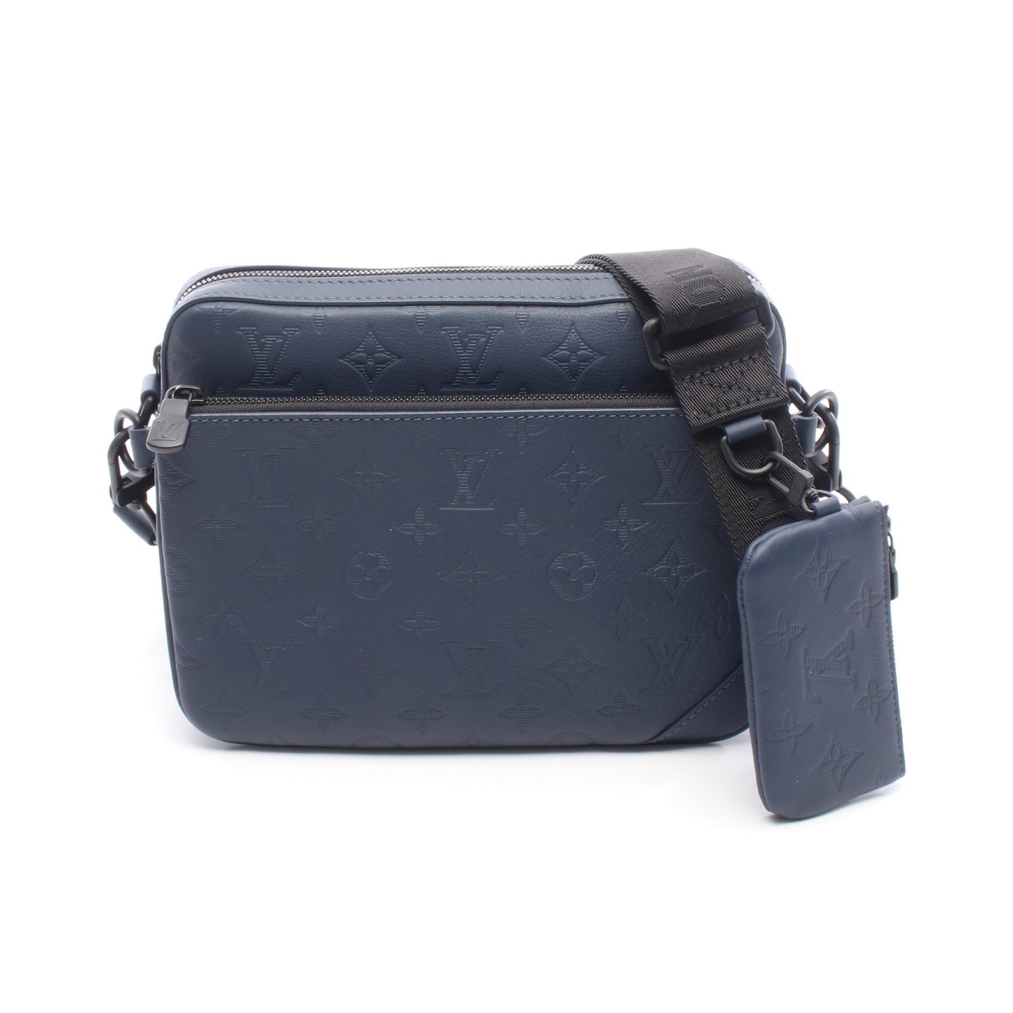 トリオ メッセンジャー モノグラムシャドウ ブルーマリーヌ ショルダーバッグ レザー ネイビー ルイヴィトン バッグ LOUIS VUITTON