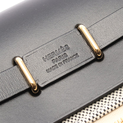 エールバッグジップ ミニ ショルダーバッグ トワルアッシュ レザー ネイビー グレー ゴールド金具 K刻印 エルメス バッグ HERMES