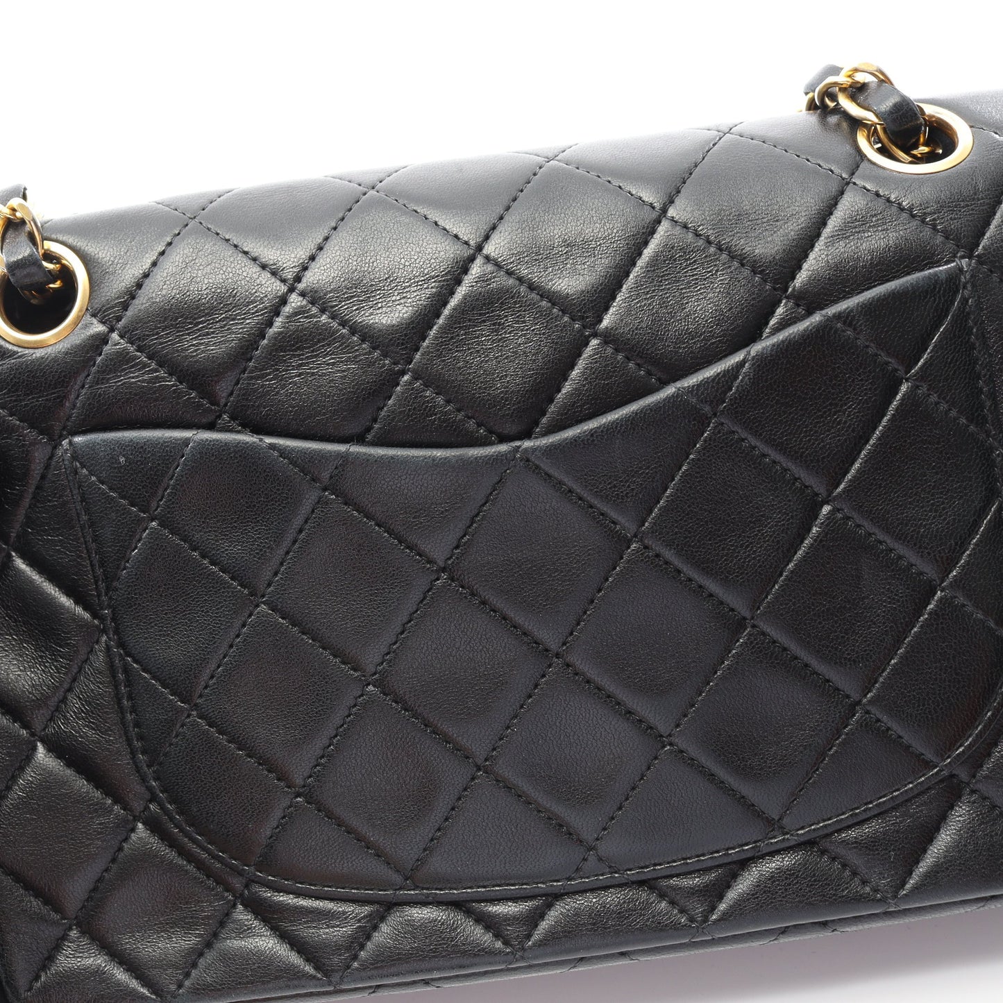 マトラッセ Wフラップ Wチェーンショルダーバッグ ラムスキン ブラック ゴールド金具 ヴィンテージ シャネル バッグ CHANEL