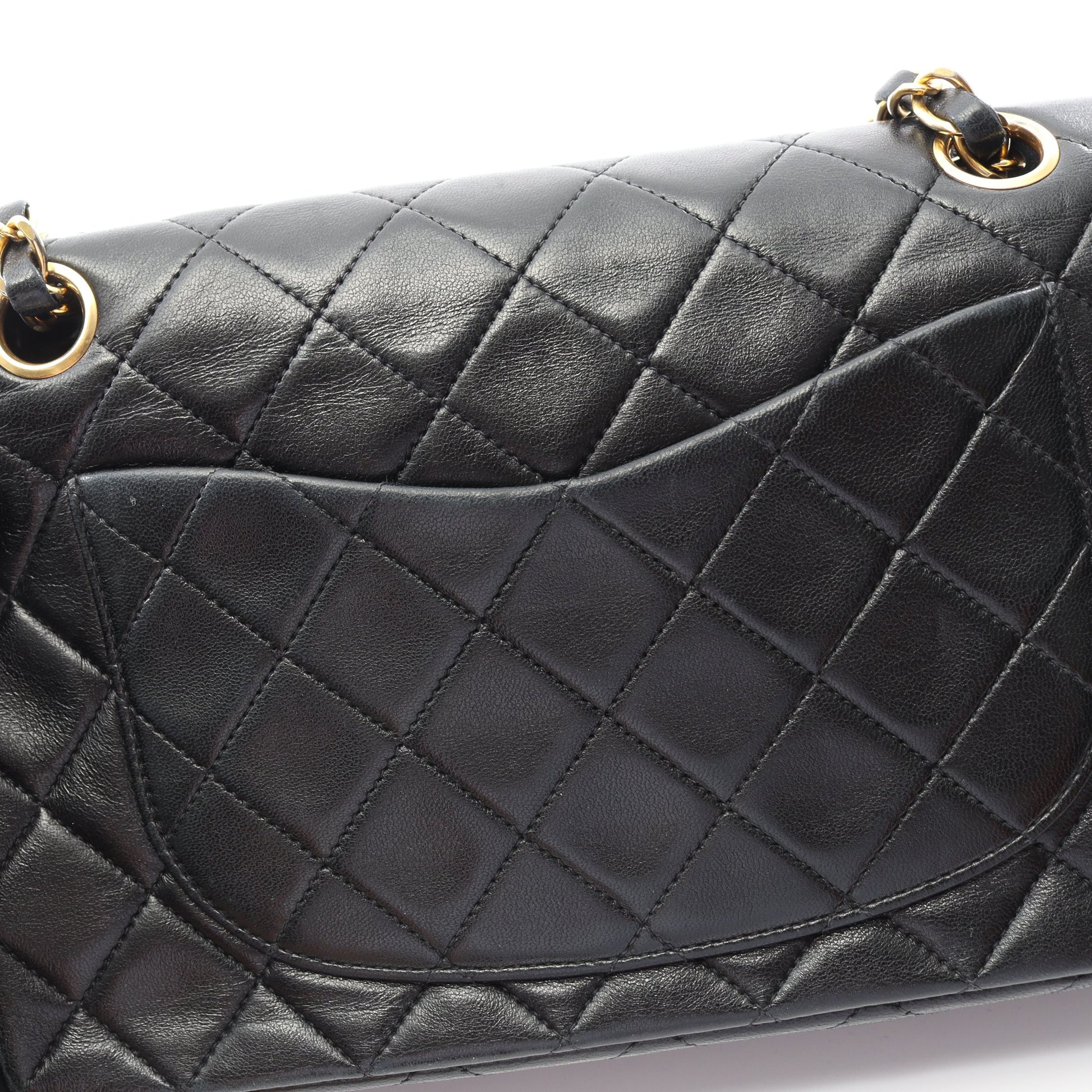 マトラッセ Wフラップ Wチェーンショルダーバッグ ラムスキン ブラック ゴールド金具 ヴィンテージ シャネル バッグ CHANEL