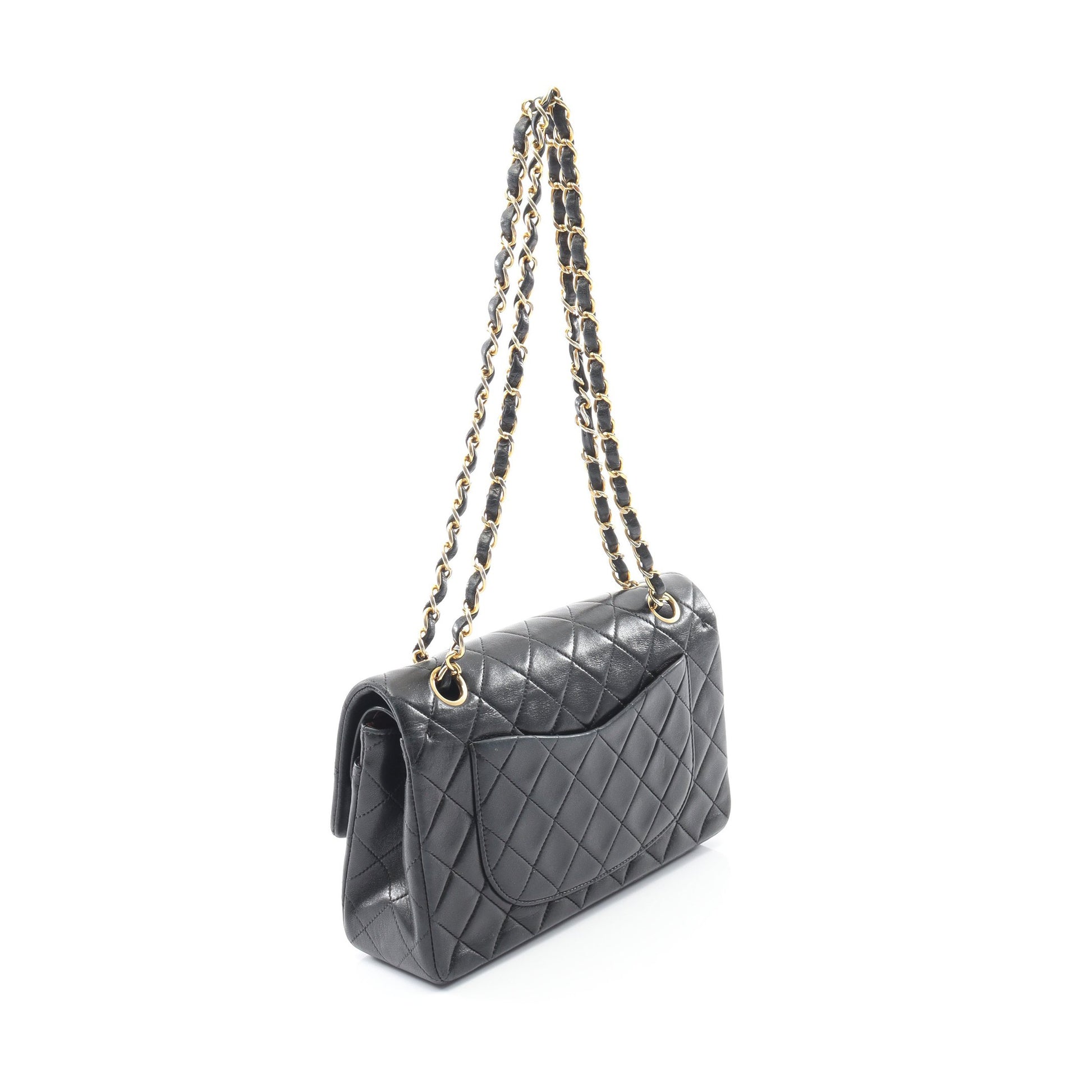マトラッセ Wフラップ Wチェーンショルダーバッグ ラムスキン ブラック ゴールド金具 ヴィンテージ シャネル バッグ CHANEL
