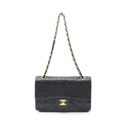 マトラッセ Wフラップ Wチェーンショルダーバッグ ラムスキン ブラック ゴールド金具 ヴィンテージ シャネル バッグ CHANEL