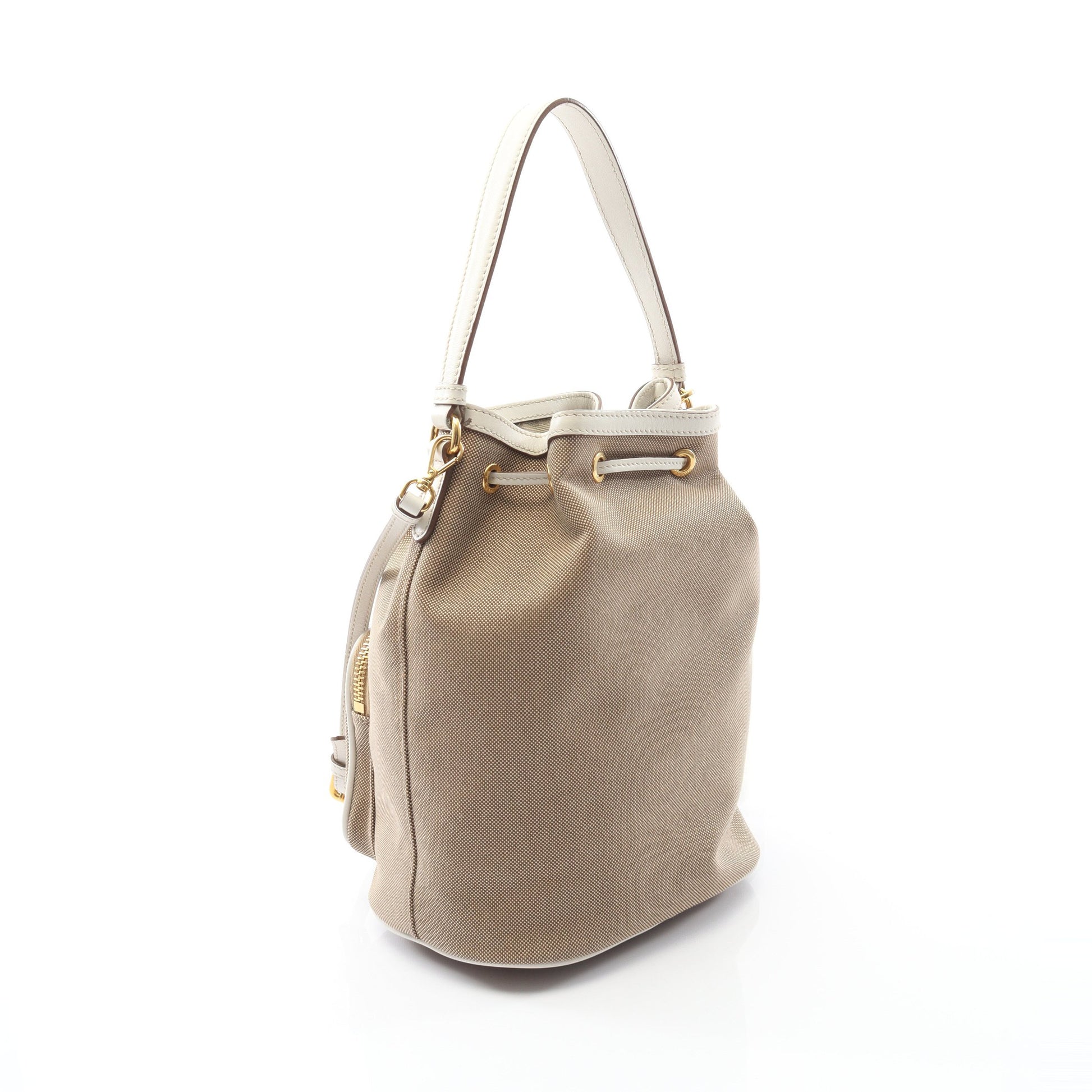 GLACE CALF ハンドバッグ キャンバス レザー ベージュ ホワイト 巾着  