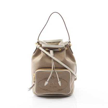 GLACE CALF ハンドバッグ キャンバス レザー ベージュ ホワイト 巾着 2WAY プラダ バッグ PRADA