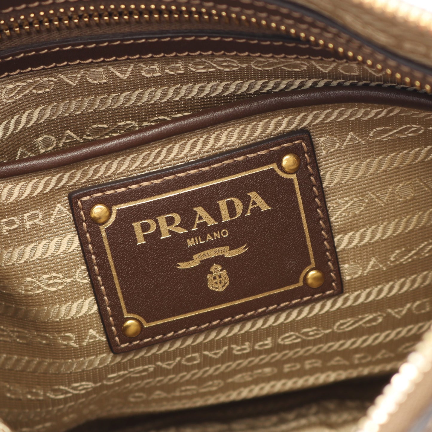 LOGO JACQUARD ロゴジャガード ショルダーバッグ キャンバス レザー ベージュ ダークブラウン プラダ バッグ PRADA