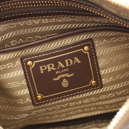 LOGO JACQUARD ロゴジャガード ショルダーバッグ キャンバス レザー ベージュ ダークブラウン プラダ バッグ PRADA