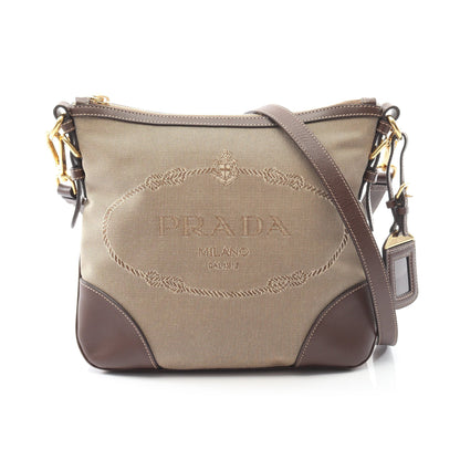 LOGO JACQUARD ロゴジャガード ショルダーバッグ キャンバス レザー ベージュ ダークブラウン プラダ バッグ PRADA