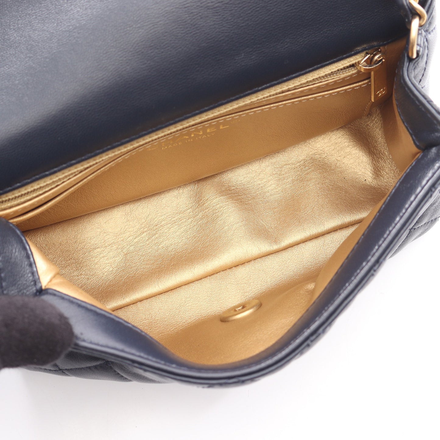 マトラッセ ミニ フラップバッグ チェーンショルダーバッグ ラムスキン ダークネイビー ゴールド金具 シャネル バッグ CHANEL
