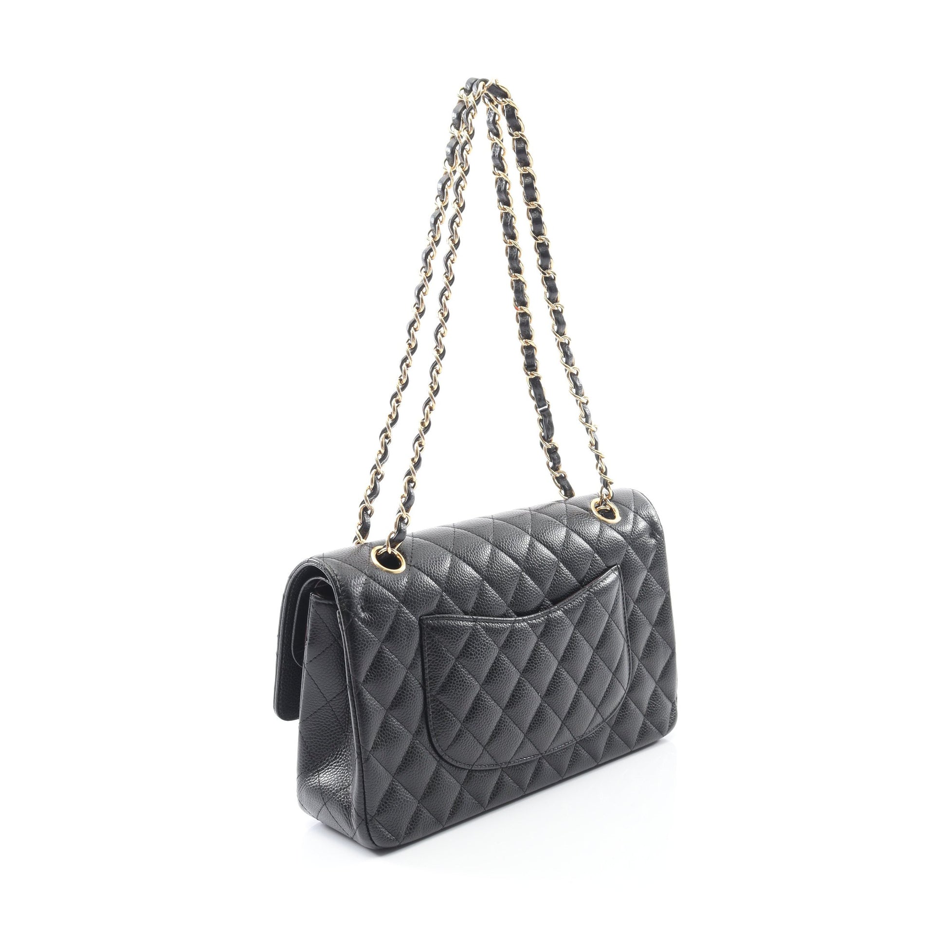 マトラッセ Wフラップ Wチェーンショルダーバッグ キャビアスキン ブラック ゴールド金具 シャネル バッグ CHANEL