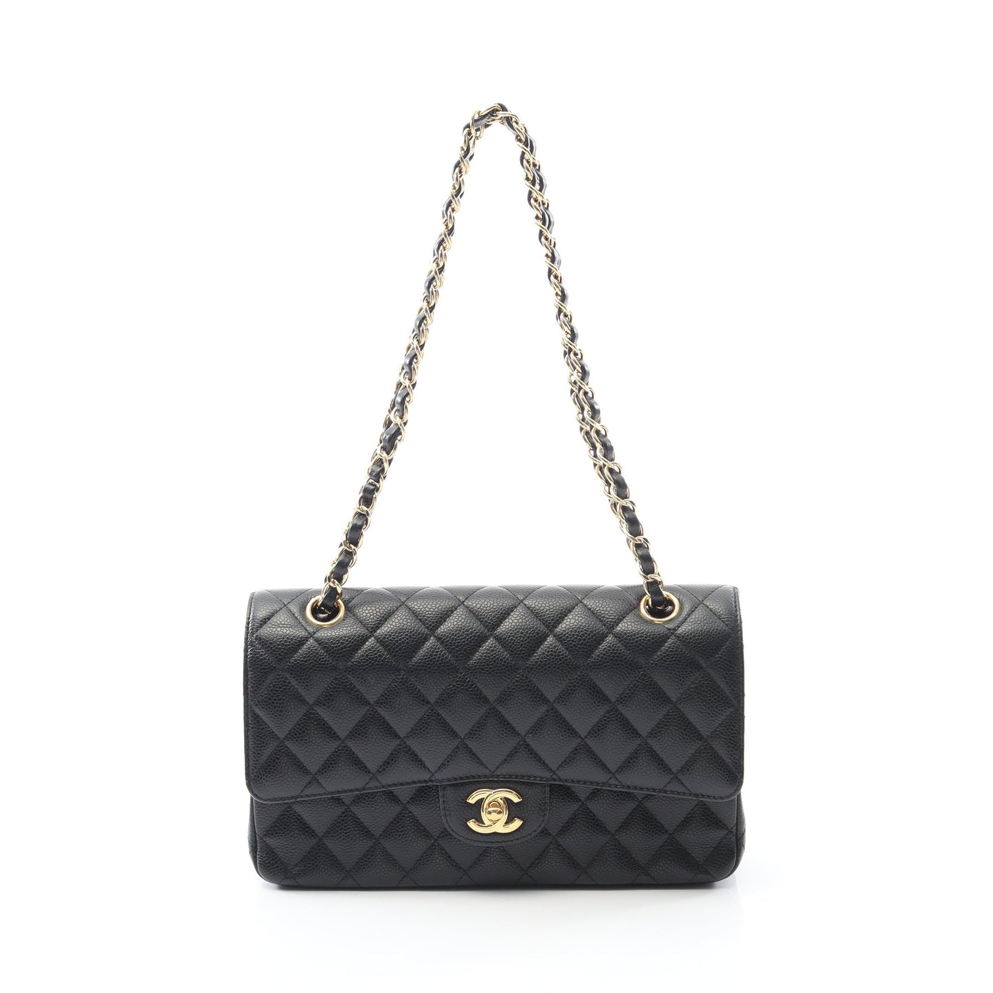 マトラッセ Wフラップ Wチェーンショルダーバッグ キャビアスキン ブラック ゴールド金具 シャネル バッグ CHANEL