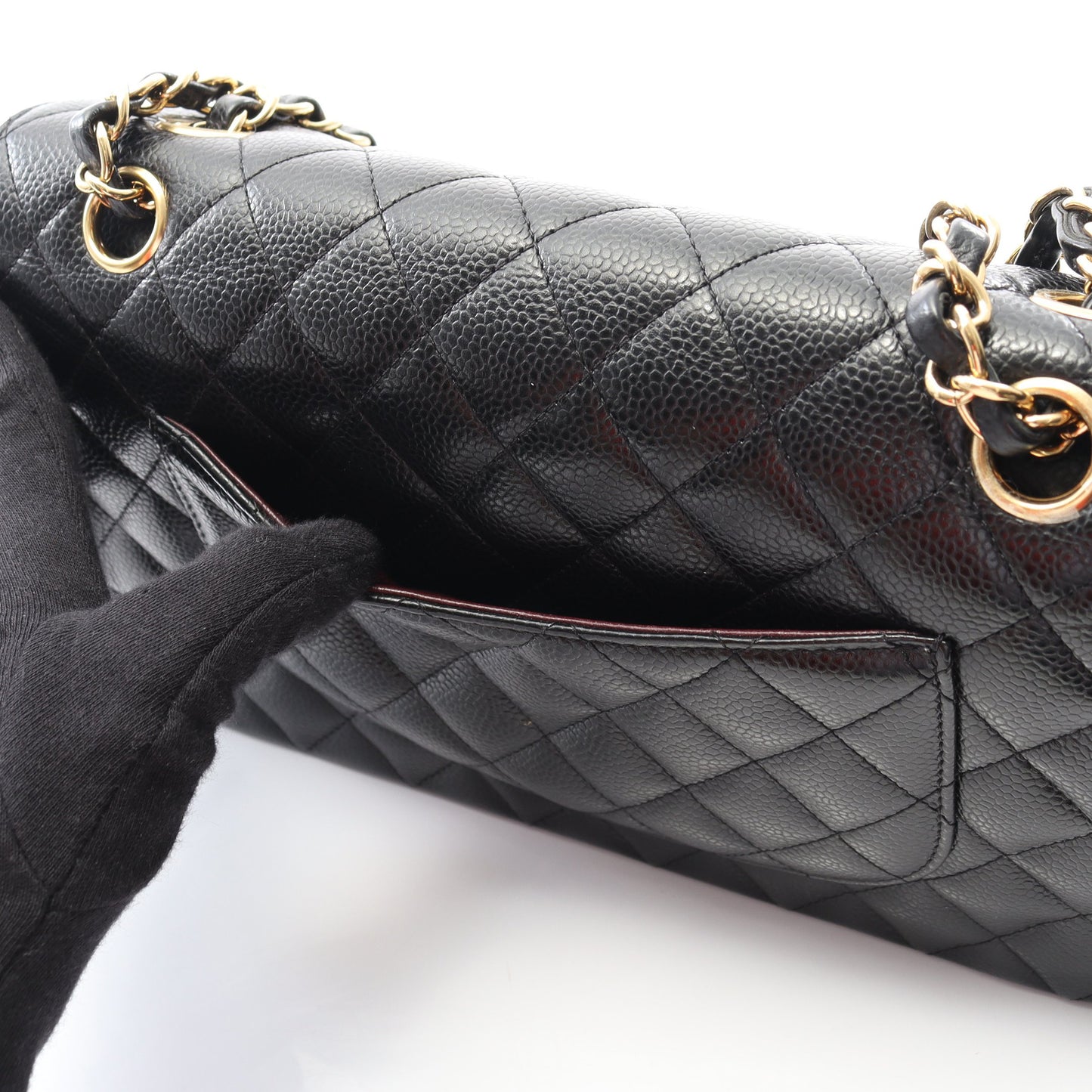 マトラッセ Wフラップ Wチェーンショルダーバッグ キャビアスキン ブラック ゴールド金具 シャネル バッグ CHANEL