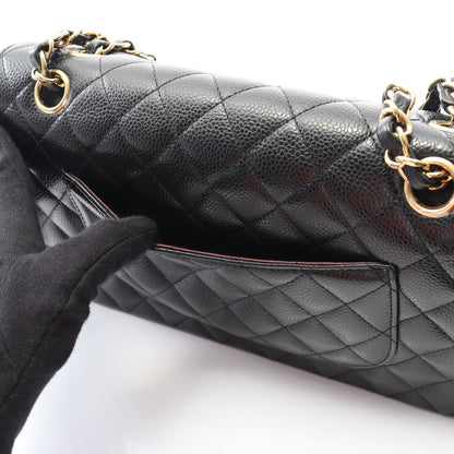 マトラッセ Wフラップ Wチェーンショルダーバッグ キャビアスキン ブラック ゴールド金具 シャネル バッグ CHANEL