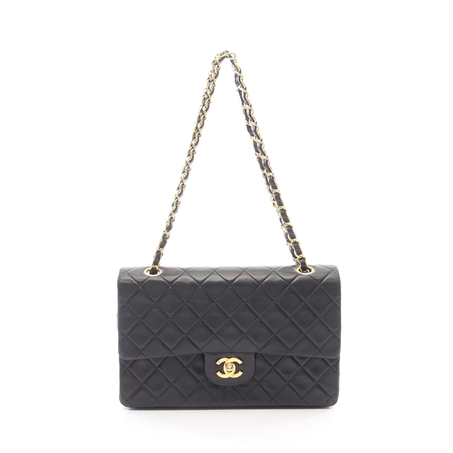 マトラッセ Wフラップ Wチェーンショルダーバッグ ラムスキン ブラック ゴールド金具 シャネル バッグ CHANEL