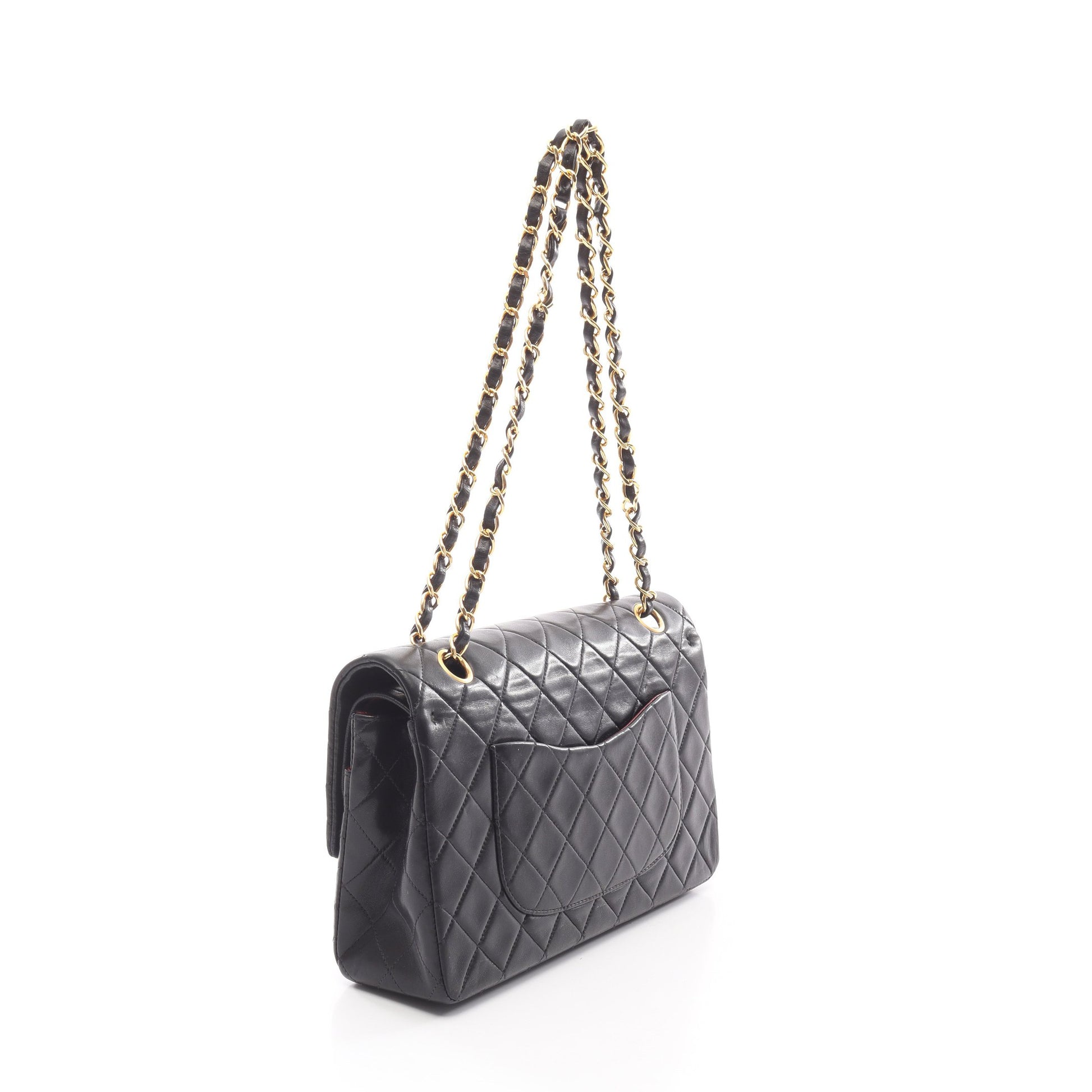 マトラッセ Wフラップ Wチェーンショルダーバッグ ラムスキン ブラック ゴールド金具 シャネル バッグ CHANEL