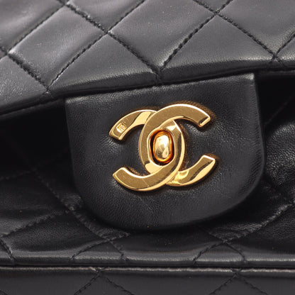 マトラッセ Wフラップ Wチェーンショルダーバッグ ラムスキン ブラック ゴールド金具 シャネル バッグ CHANEL
