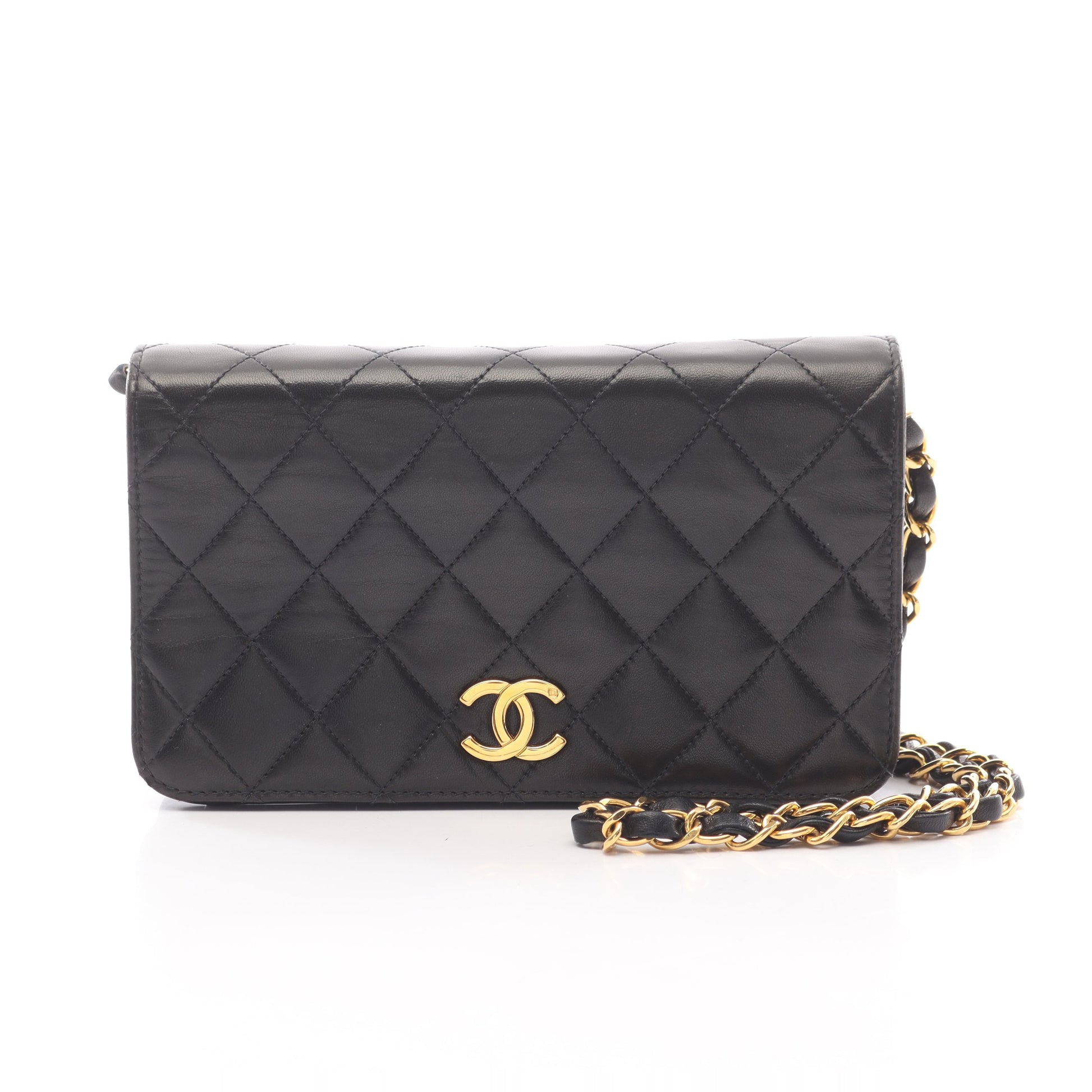 ミニマトラッセ フルフラップ チェーンショルダーバッグ ラムスキン ブラック ゴールド金具 シャネル バッグ CHANEL
