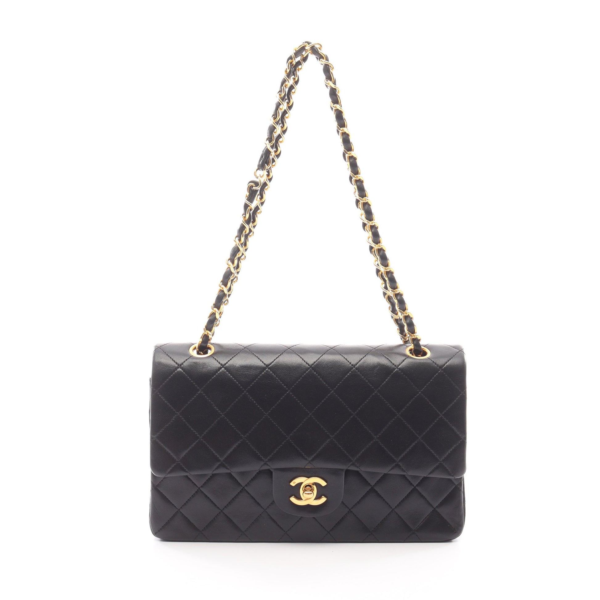 マトラッセ Wフラップ Wチェーンショルダーバッグ ラムスキン ブラック ゴールド金具 シャネル バッグ CHANEL