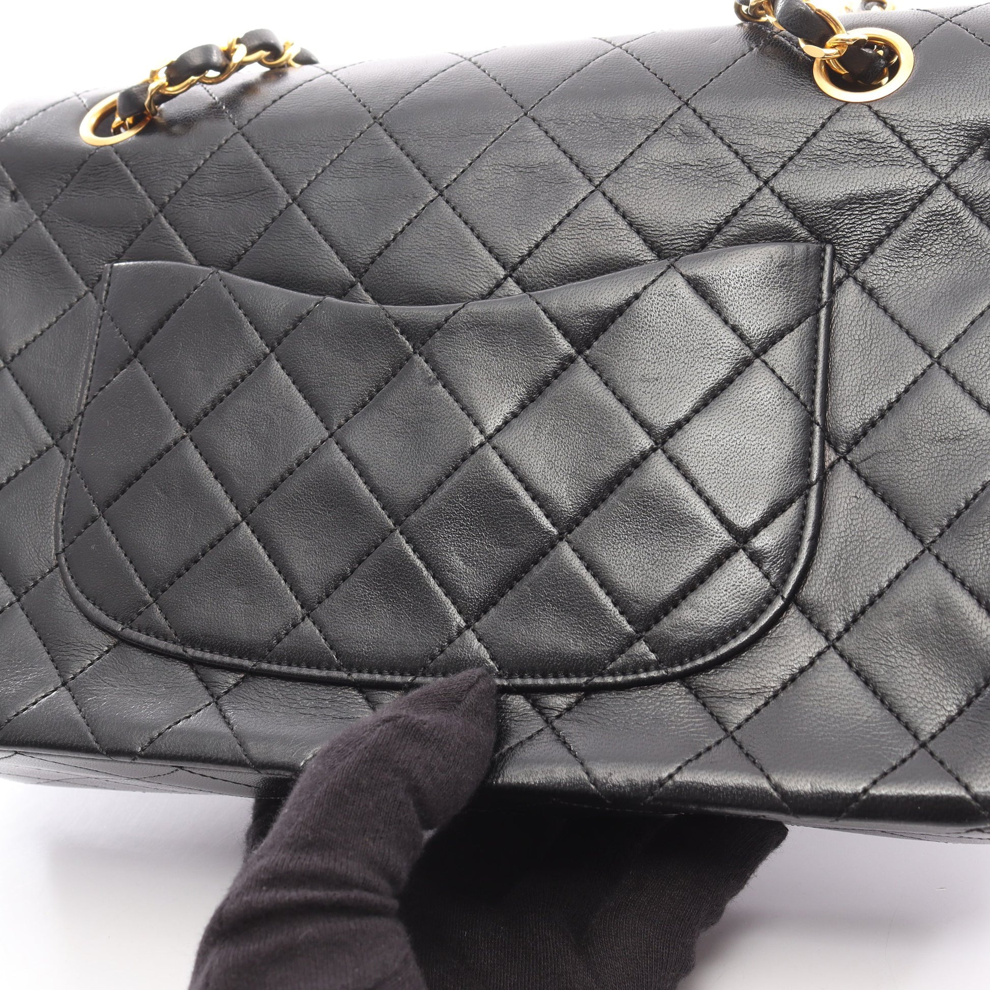マトラッセ Wフラップ Wチェーンショルダーバッグ ラムスキン ブラック ゴールド金具 シャネル バッグ CHANEL