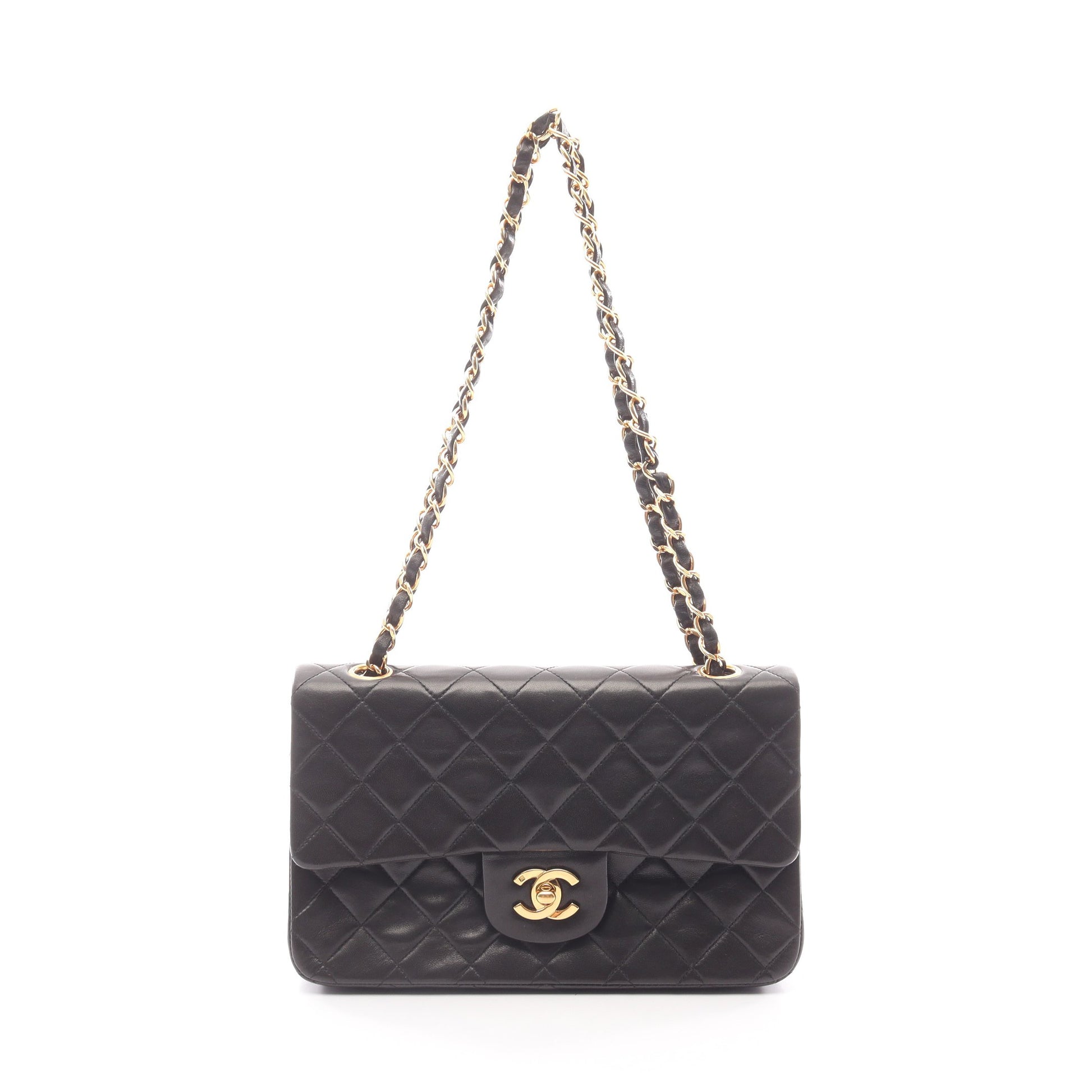 マトラッセ Wフラップ Wチェーンショルダーバッグ ラムスキン ブラック ゴールド金具 シャネル バッグ CHANEL