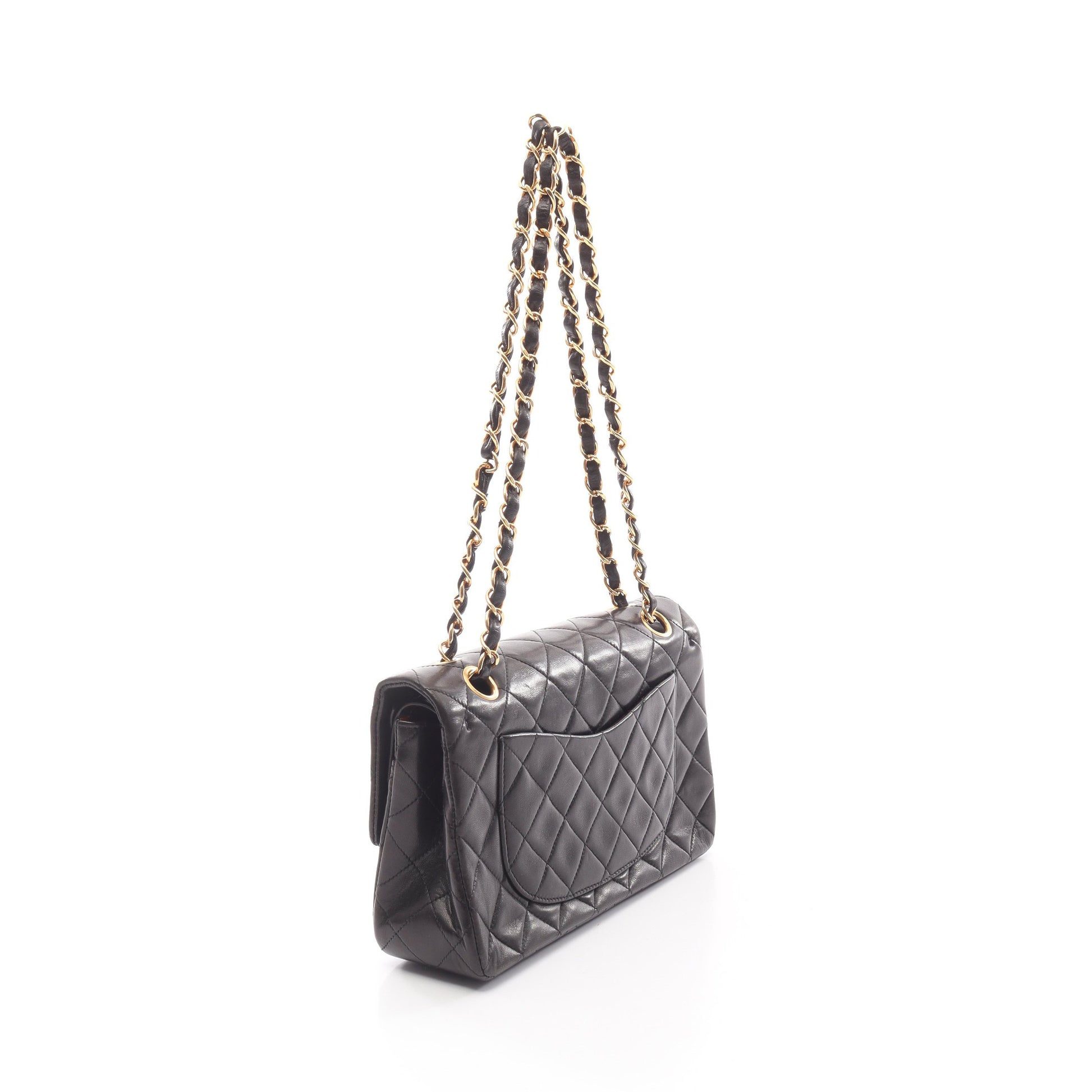 マトラッセ Wフラップ Wチェーンショルダーバッグ ラムスキン ブラック ゴールド金具 シャネル バッグ CHANEL