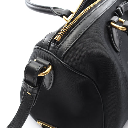 LOGO JACQUARD ロゴジャガード ハンドバッグ ミニボストンバッグ キャンバス レザー ブラック 2WAY プラダ バッグ PRADA