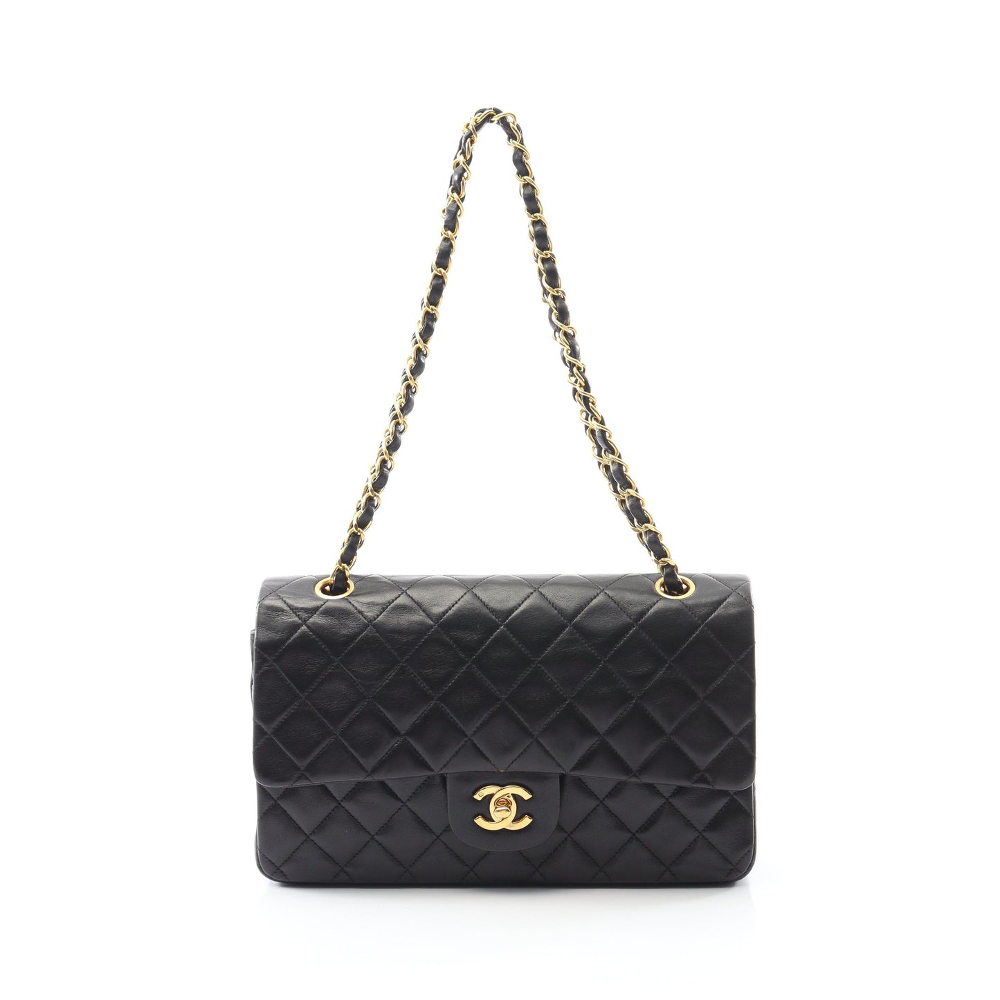 マトラッセ Wフラップ Wチェーンショルダーバッグ ラムスキン ブラック ゴールド金具 シャネル バッグ CHANEL