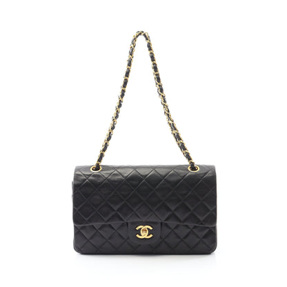 マトラッセ Wフラップ Wチェーンショルダーバッグ ラムスキン ブラック ゴールド金具 シャネル バッグ CHANEL